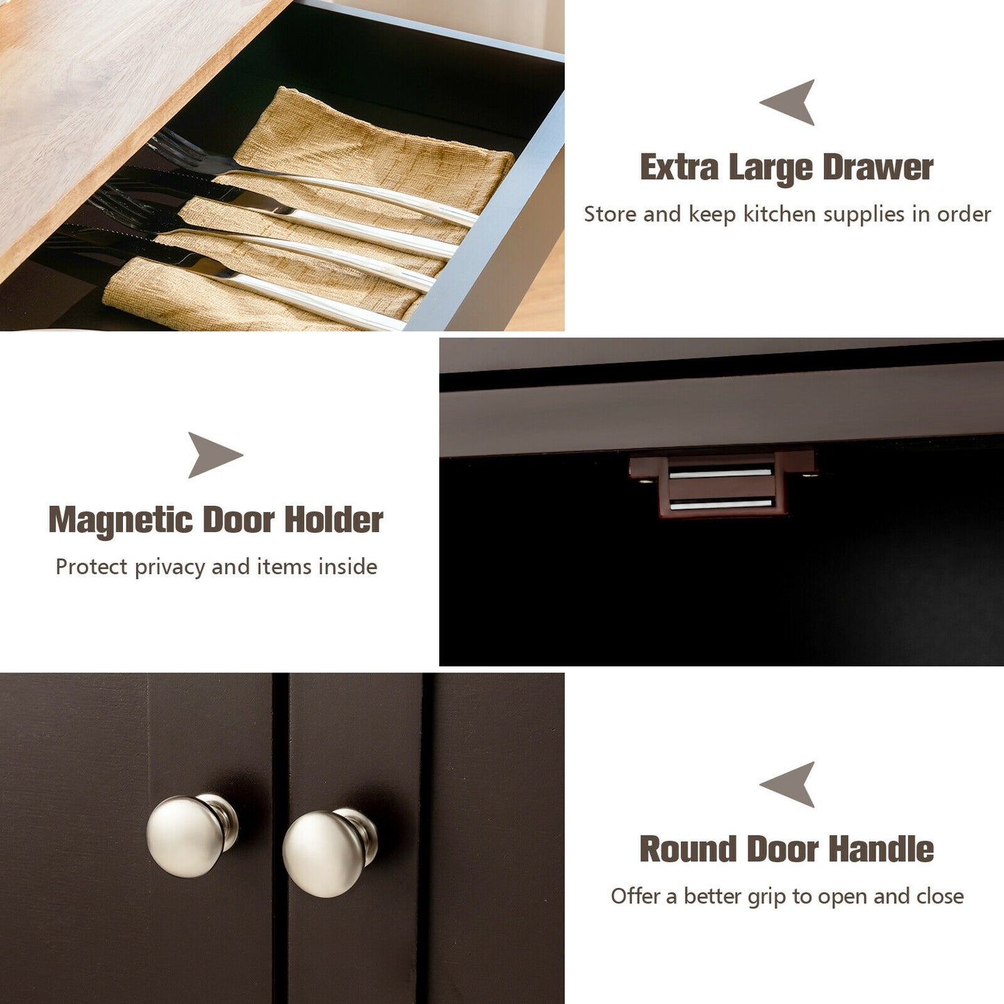 Rolling Kitchen Island Cart with Rubber Wood Top, Wine Rack, Drawer and Storage Cabinets - Brown
