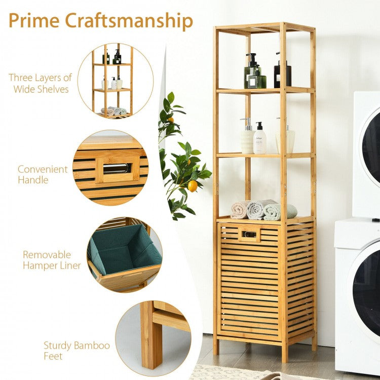 Bamboo 2-in-1 Tilt Out Laundry Hamper with 3 Tier Storage Shelf