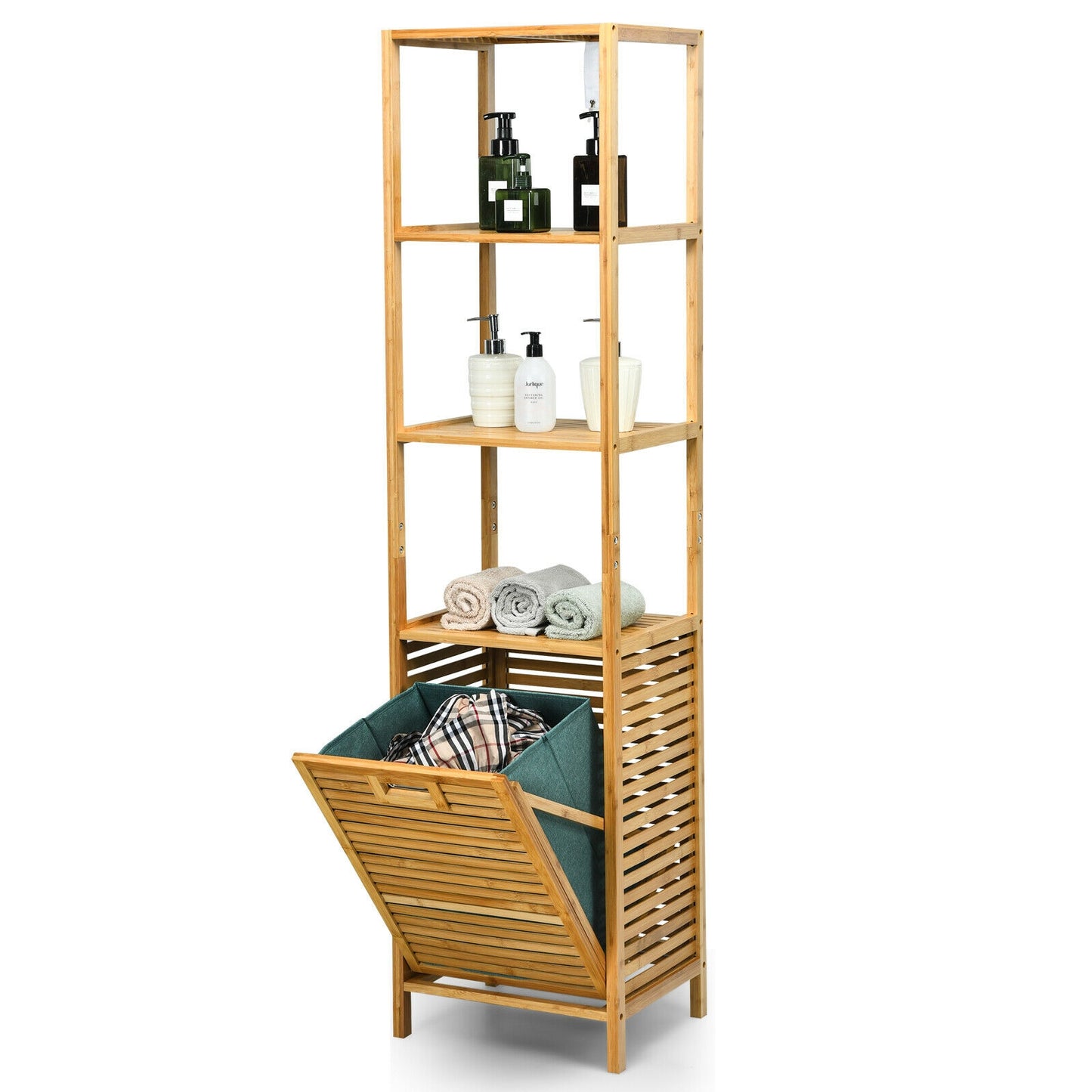 Bamboo 2-in-1 Tilt Out Laundry Hamper with 3 Tier Storage Shelf