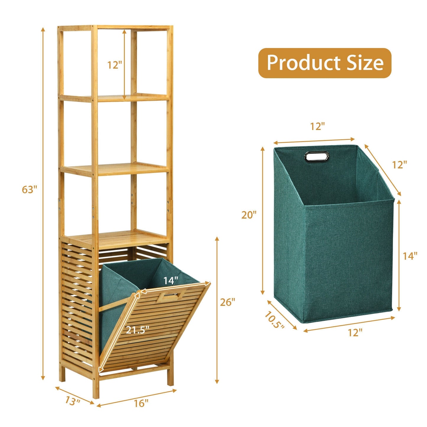 Bamboo 2-in-1 Tilt Out Laundry Hamper with 3 Tier Storage Shelf