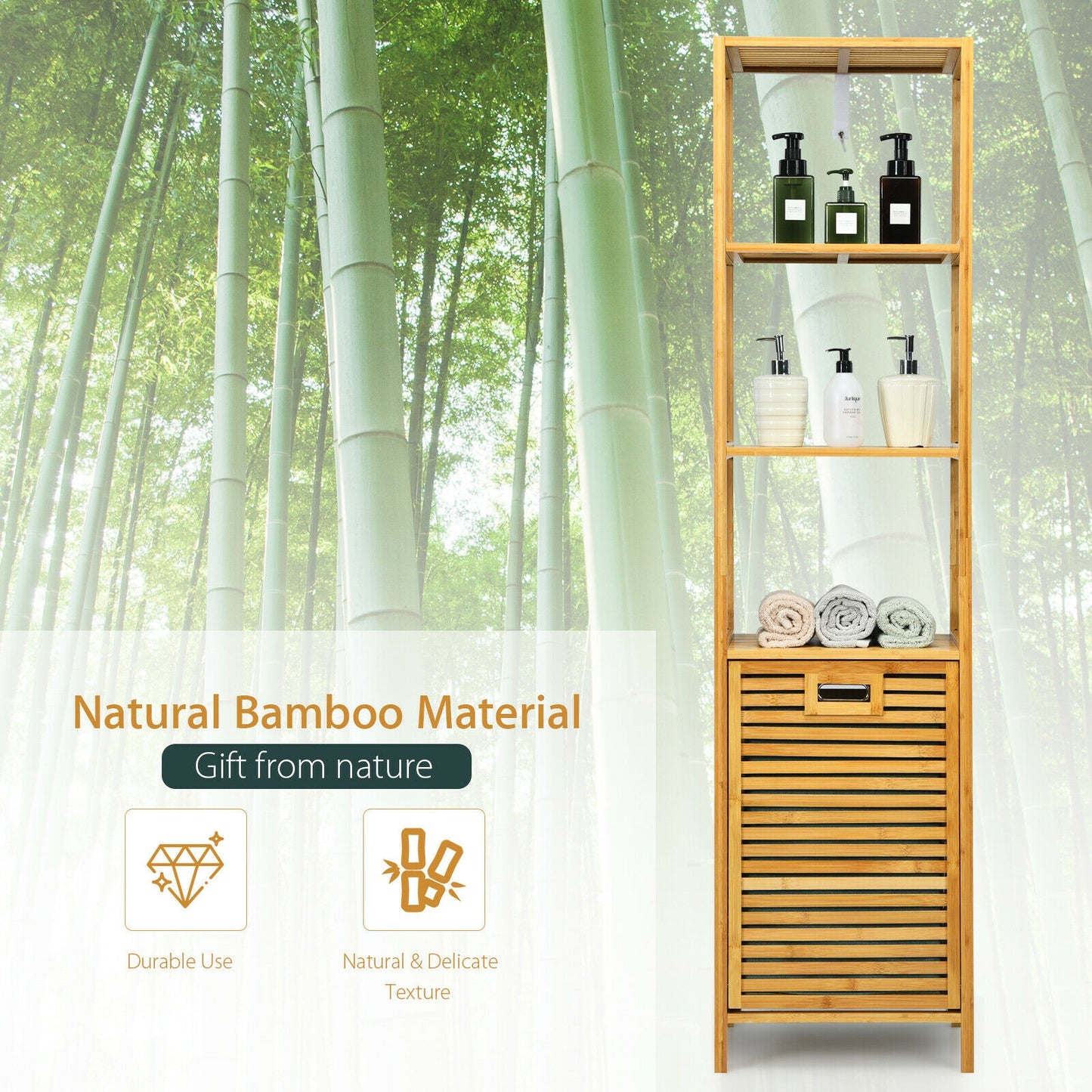 Bamboo 2-in-1 Tilt Out Laundry Hamper with 3 Tier Storage Shelf