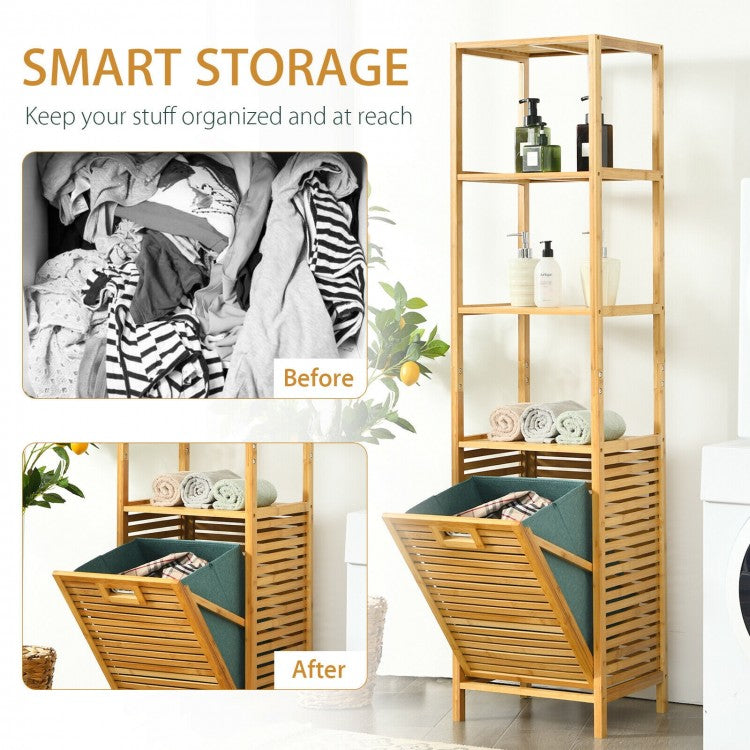 Bamboo 2-in-1 Tilt Out Laundry Hamper with 3 Tier Storage Shelf