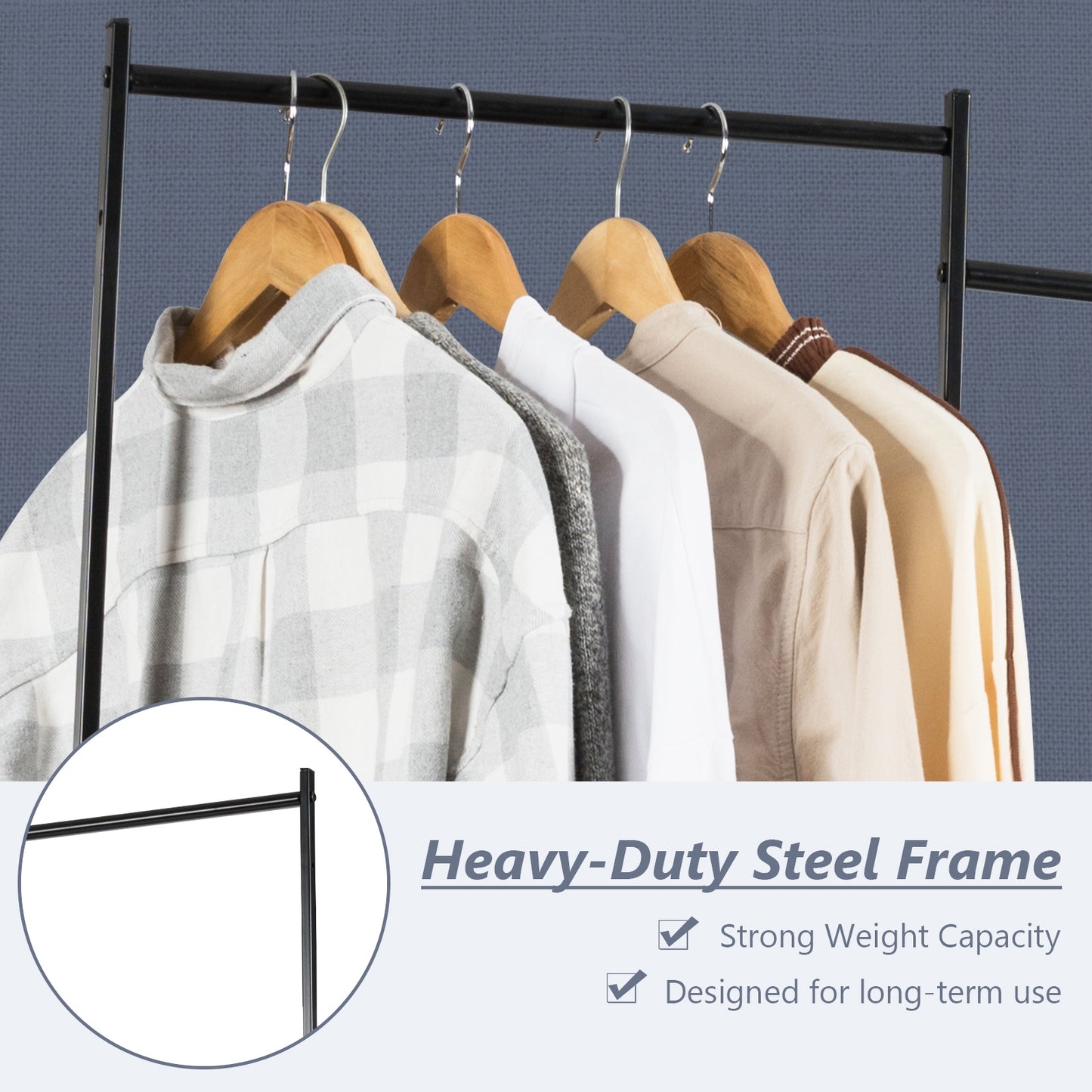 8-Drawer Multifunctional Dresser with Hanging Rod & Metal Storage Rack