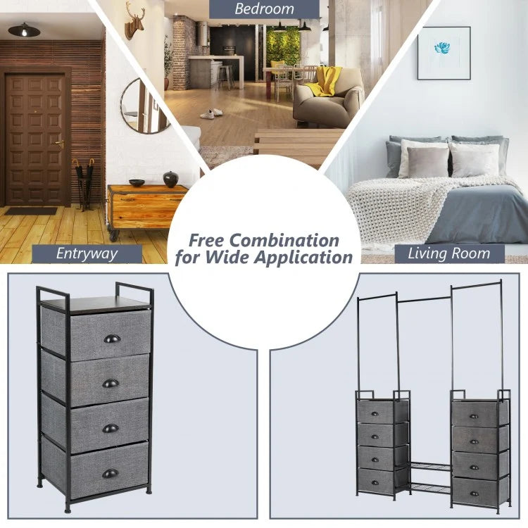 8-Drawer Multifunctional Dresser with Hanging Rod & Metal Storage Rack