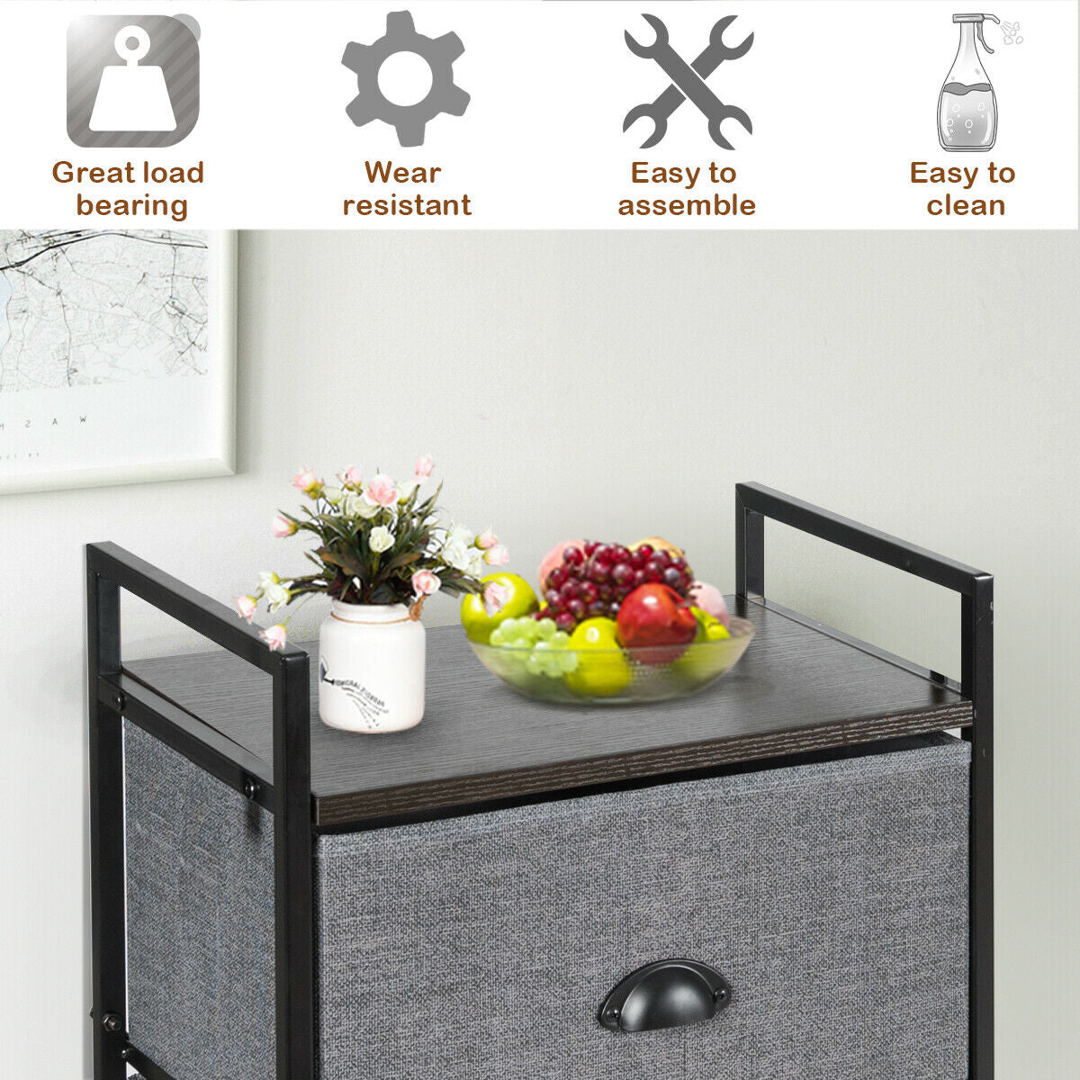 8-Drawer Multifunctional Dresser with Hanging Rod & Metal Storage Rack