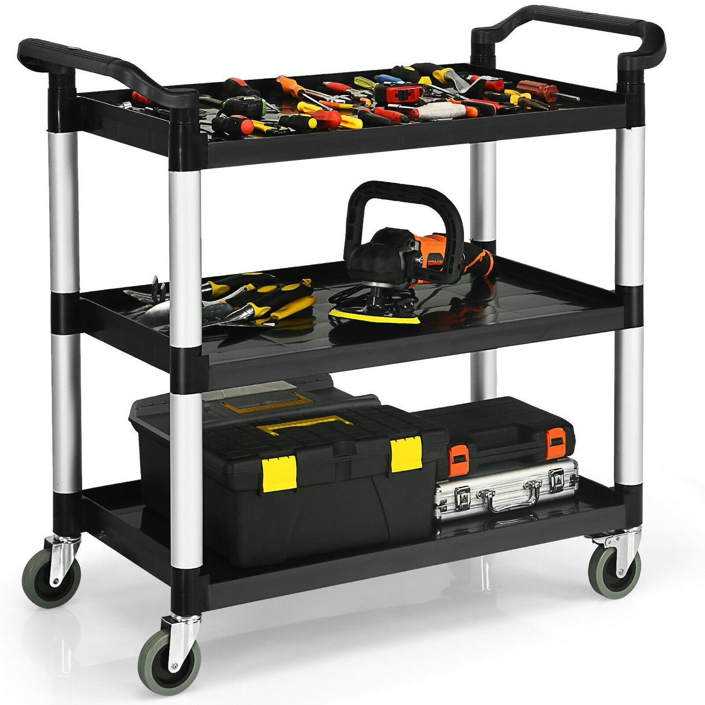 3-Tier Utility Cart with Durable Aluminum Frame and Lockable Wheels