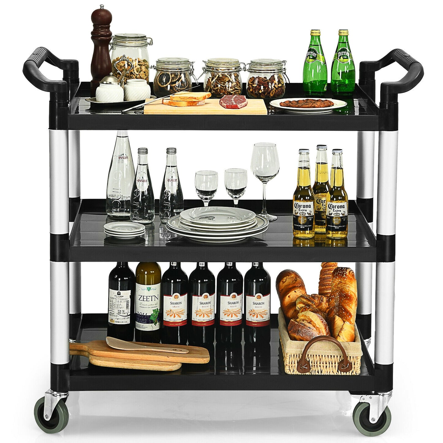 3-Tier Utility Cart with Durable Aluminum Frame and Lockable Wheels