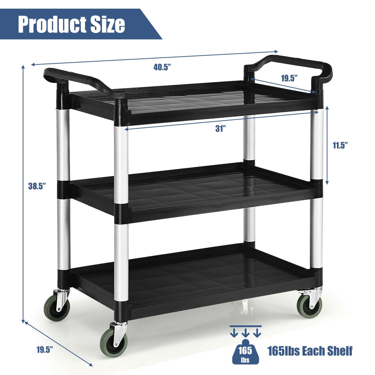 3-Tier Utility Cart with Durable Aluminum Frame and Lockable Wheels