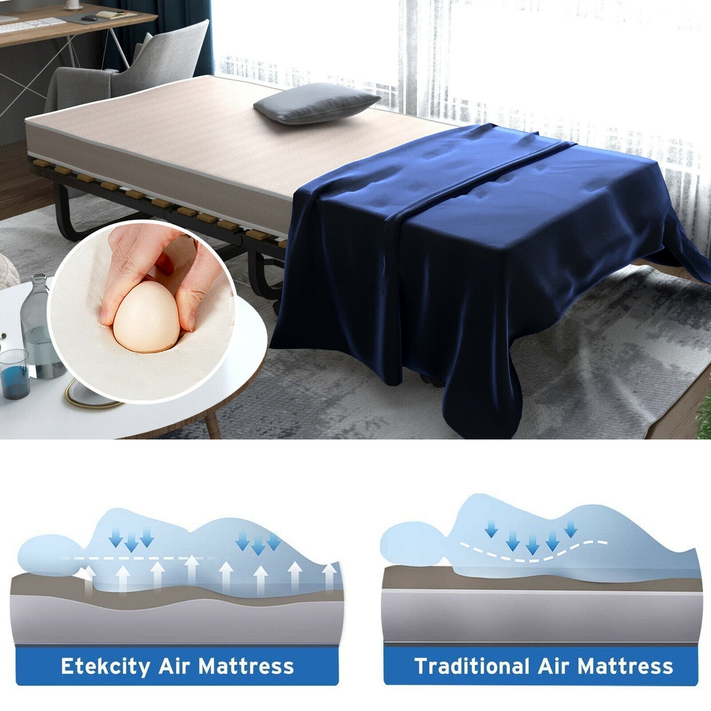 79 x 36 Inch Folding Rollaway Bed with 4" Memory Foam Mattress for Ultimate Comfort