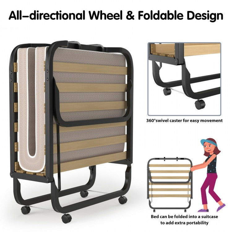 79 x 36 Inch Folding Rollaway Bed with 4" Memory Foam Mattress for Ultimate Comfort