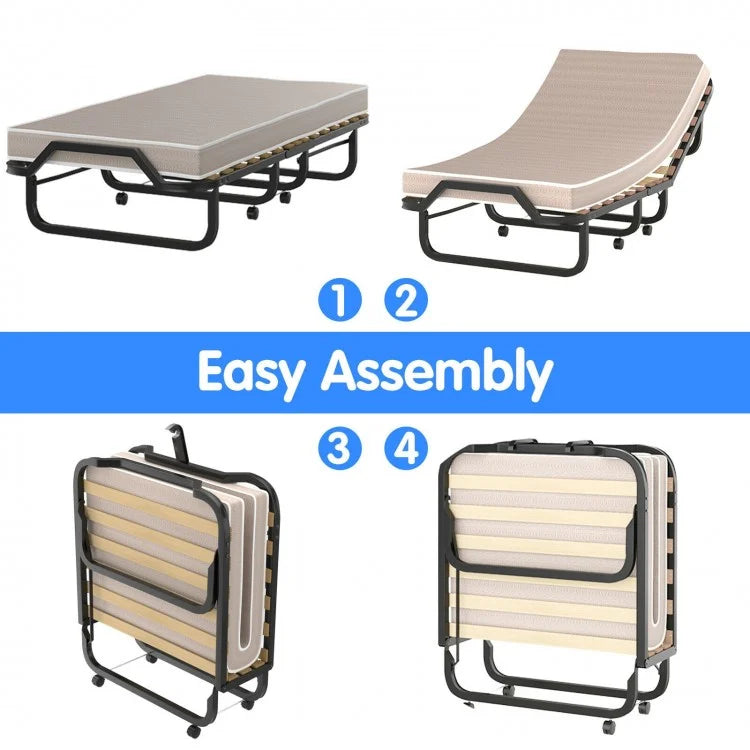 79 x 36 Inch Folding Rollaway Bed with 4" Memory Foam Mattress for Ultimate Comfort