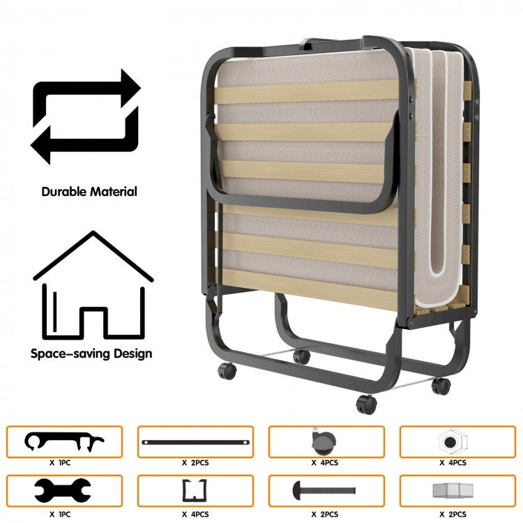 79 x 36 Inch Folding Rollaway Bed with 4" Memory Foam Mattress for Ultimate Comfort