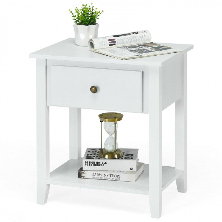 Versatile Bedside Table with Storage Drawer and Display Shelf White