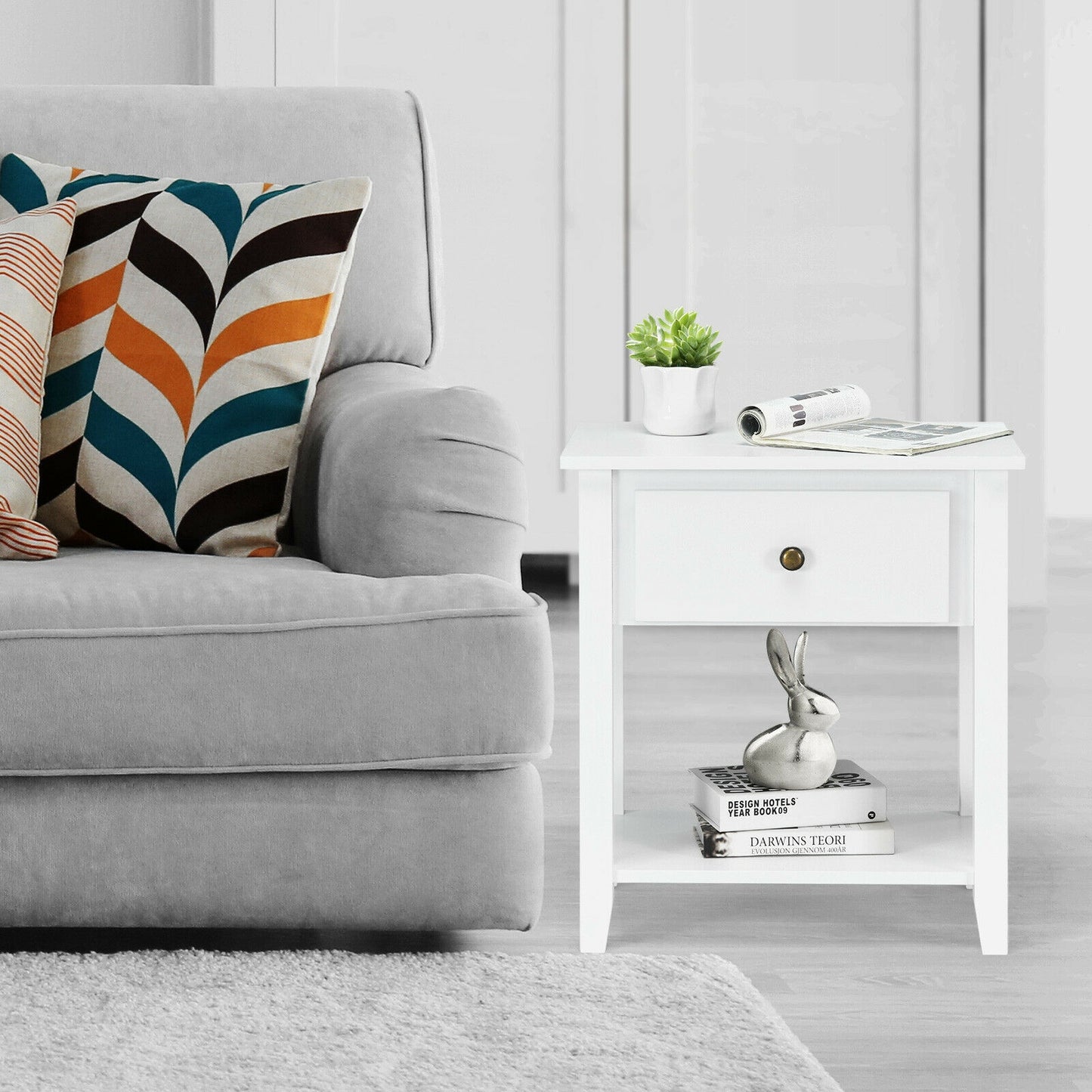 Versatile Bedside Table with Storage Drawer and Display Shelf White