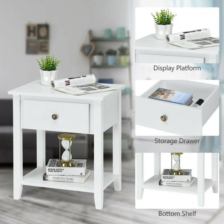 Versatile Bedside Table with Storage Drawer and Display Shelf White