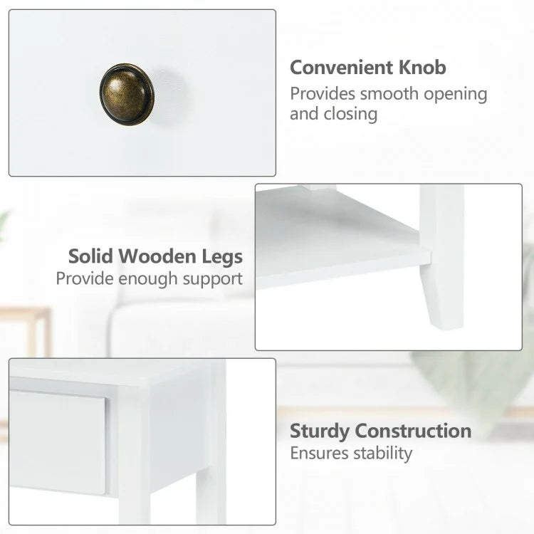 Versatile Bedside Table with Storage Drawer and Display Shelf White