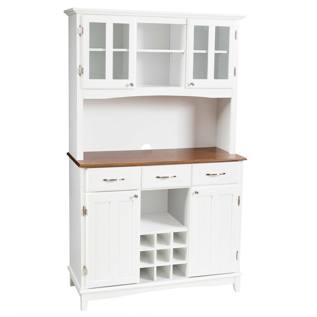 Modern Buffet Hutch with Glass Doors Wine Rack and Storage Drawers for Kitchen or Dining Room - White