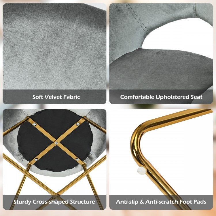 Elegant Upholstered Velvet Armchair with Golden Metal Frame, Grey
