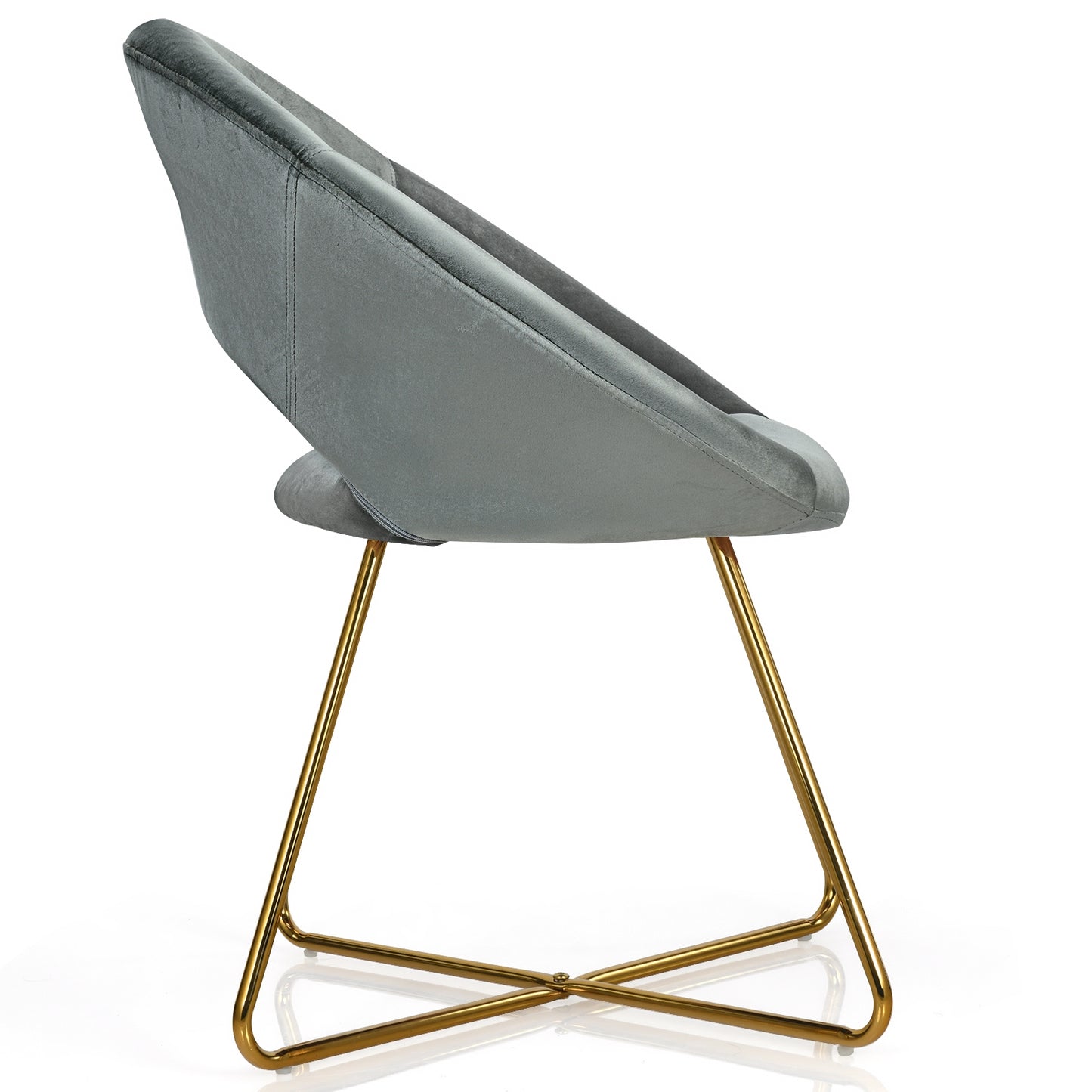 Elegant Upholstered Velvet Armchair with Golden Metal Frame, Grey