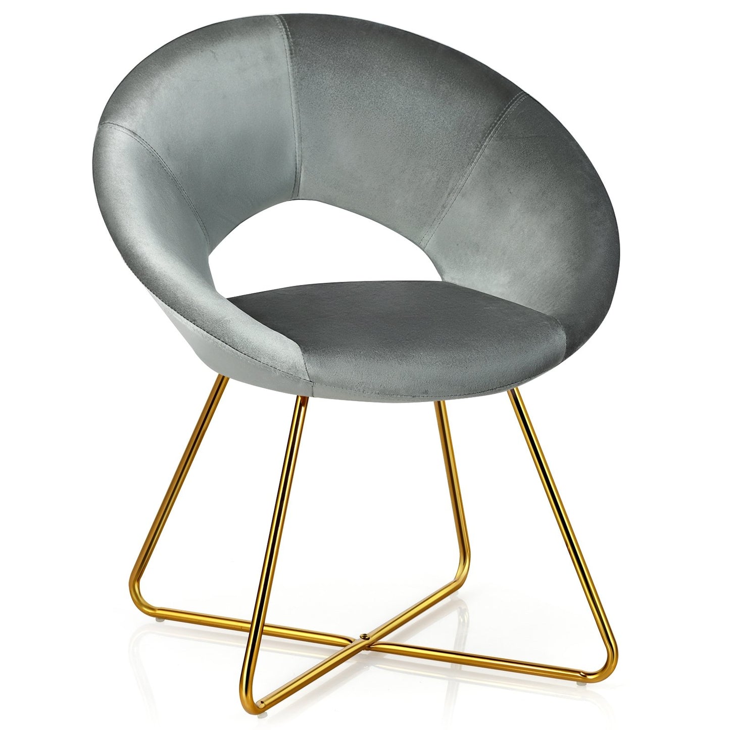 Elegant Upholstered Velvet Armchair with Golden Metal Frame, Grey