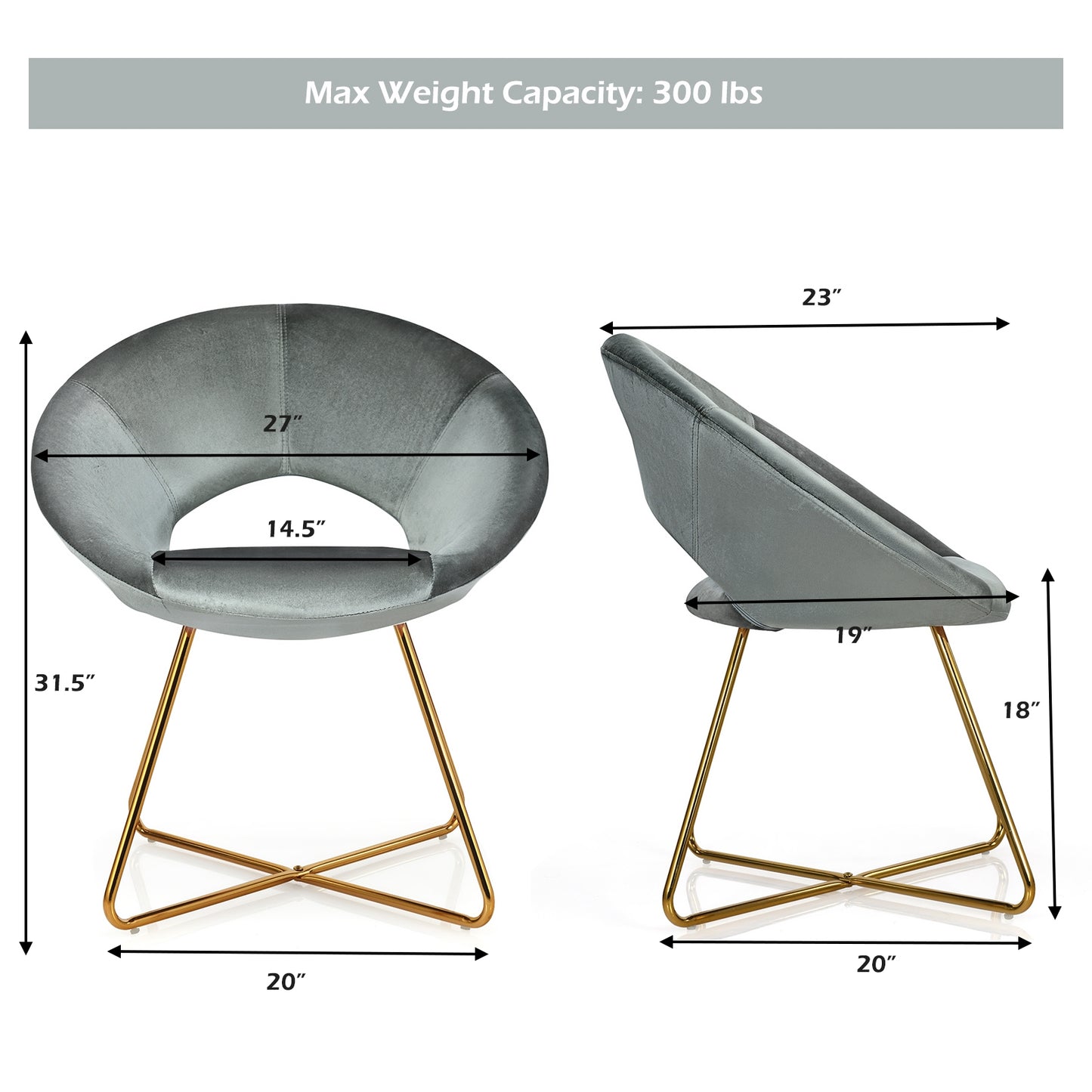 Elegant Upholstered Velvet Armchair with Golden Metal Frame, Grey
