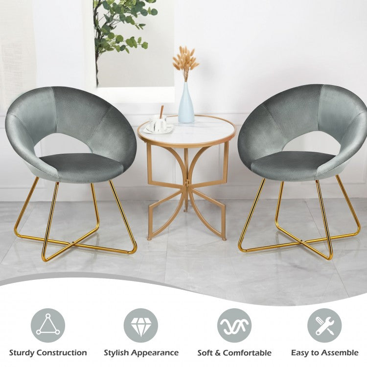 Elegant Upholstered Velvet Armchair with Golden Metal Frame, Grey