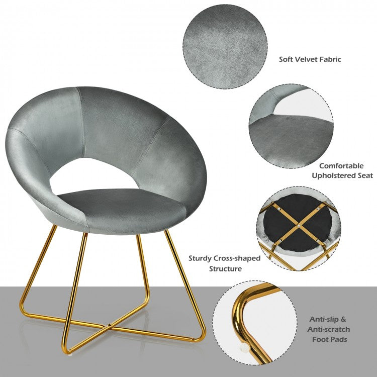 Elegant Upholstered Velvet Armchair with Golden Metal Frame, Grey
