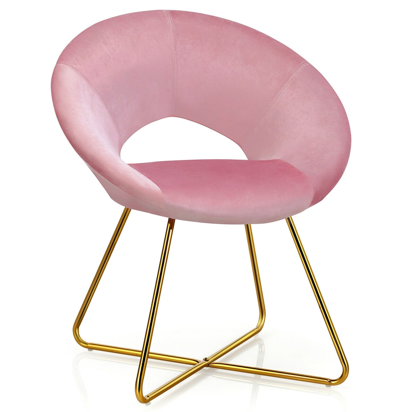 Elegant Upholstered Velvet Armchair with Golden Metal Frame, Pink
