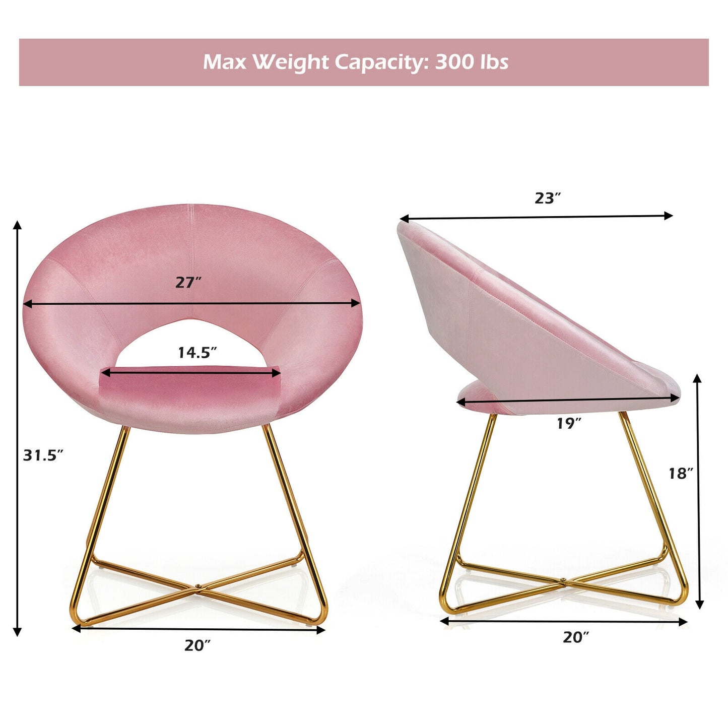 Elegant Upholstered Velvet Armchair with Golden Metal Frame, Pink