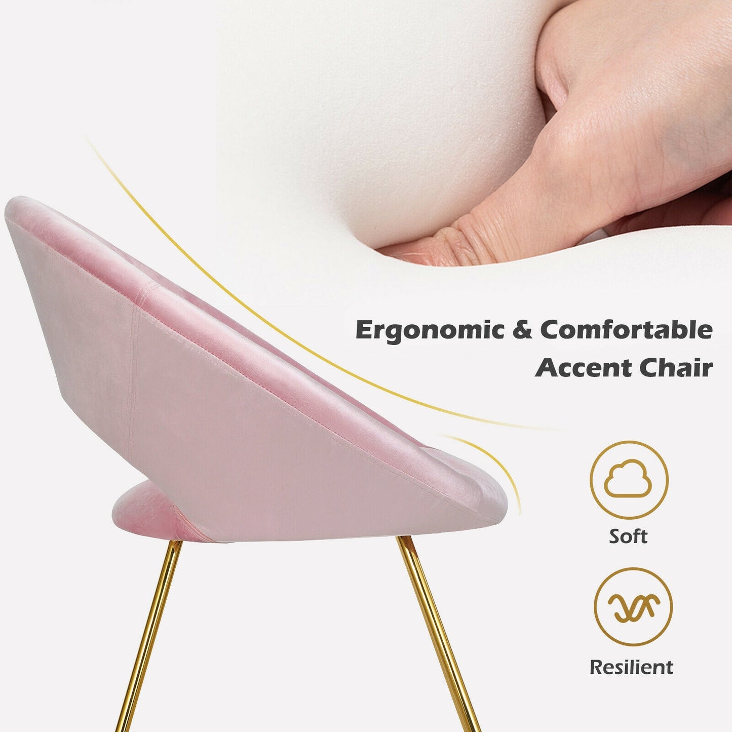 Elegant Upholstered Velvet Armchair with Golden Metal Frame, Pink