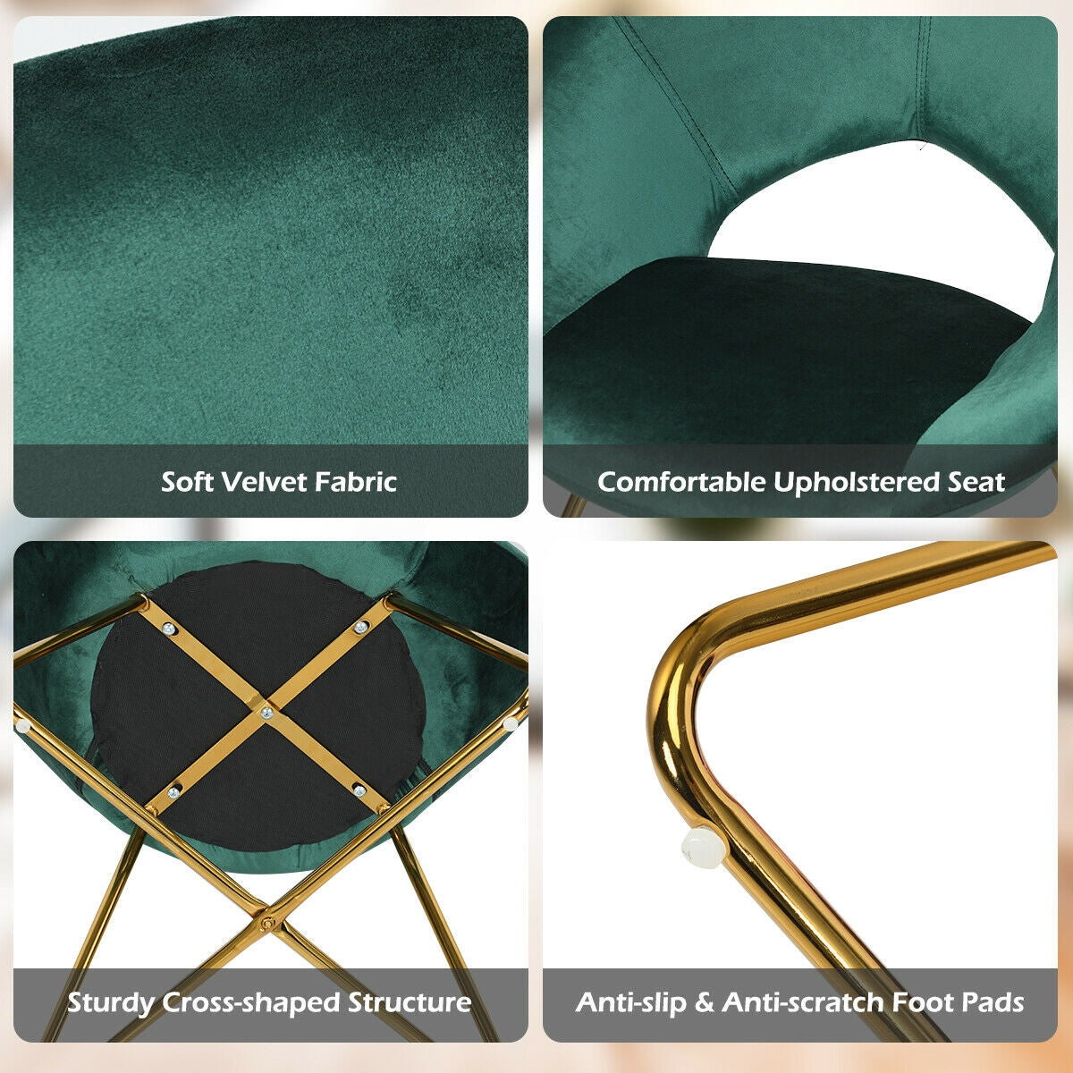Elegant Upholstered Velvet Armchair with Golden Metal Frame, Dark Green