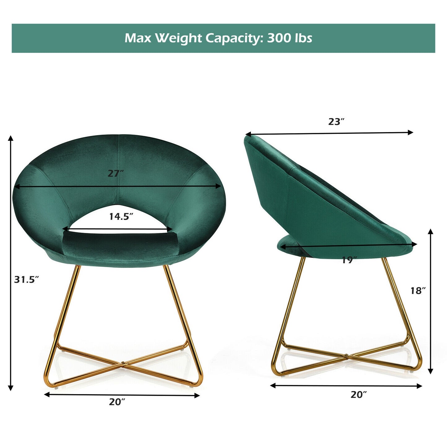 Elegant Upholstered Velvet Armchair with Golden Metal Frame, Dark Green