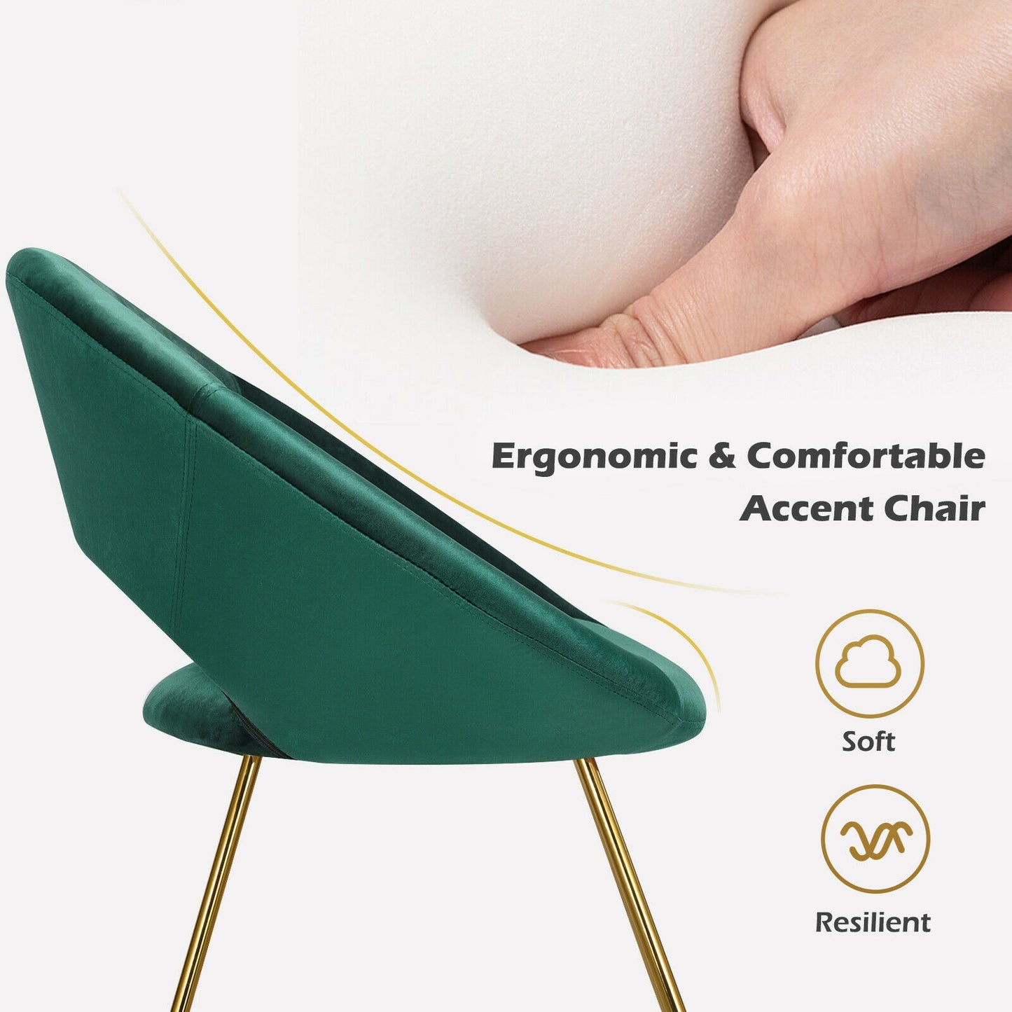 Elegant Upholstered Velvet Armchair with Golden Metal Frame, Dark Green