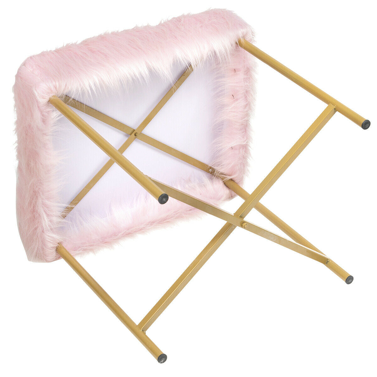 Elegant Ottoman with Gold Metal Legs and Faux Fur Upholstery - Pink