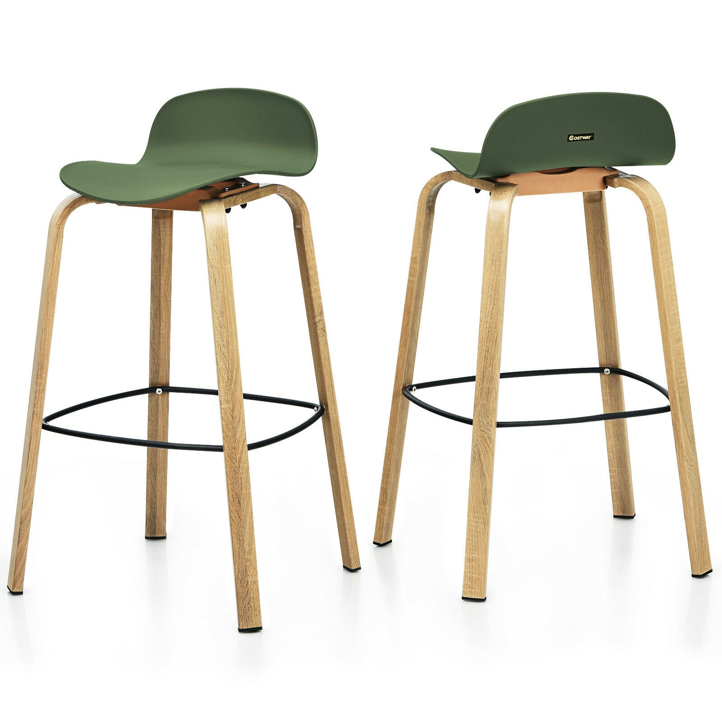 2 Pieces Contemporary Barstools with Low Back and Metal Legs Pub Chairs - Green