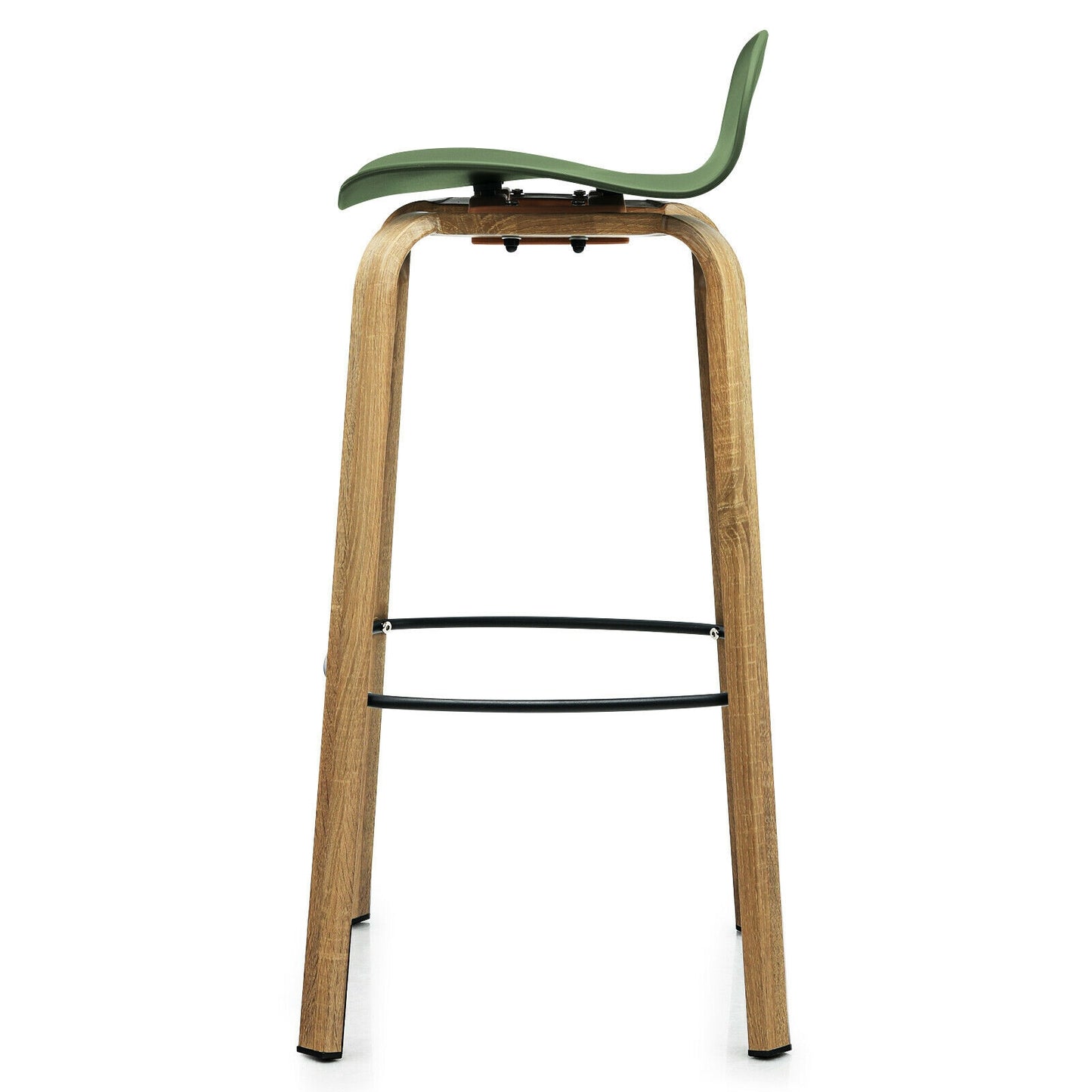 2 Pieces Contemporary Barstools with Low Back and Metal Legs Pub Chairs - Green