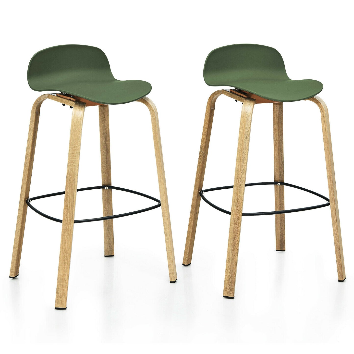 2 Pieces Contemporary Barstools with Low Back and Metal Legs Pub Chairs - Green