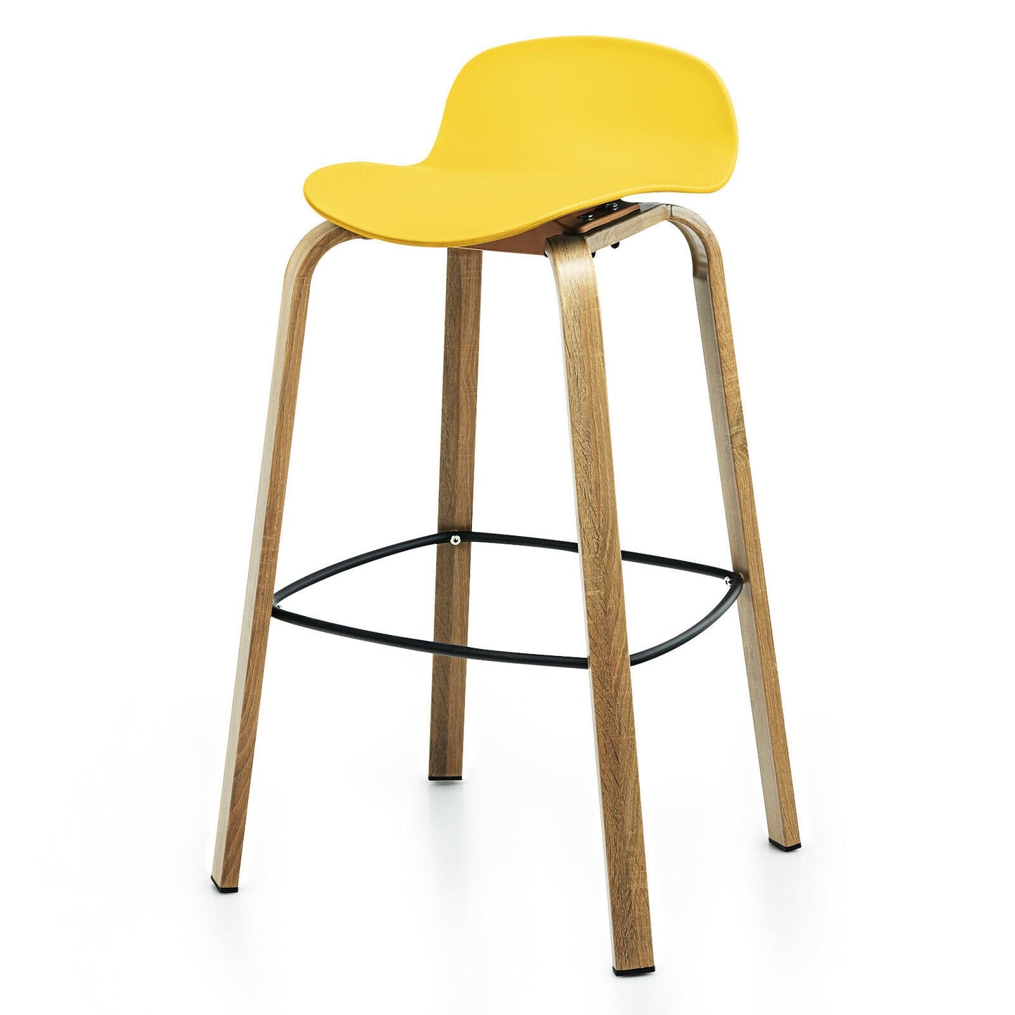 2 Pieces Contemporary Barstools with Low Back and Metal Legs Pub Chairs - Yellow