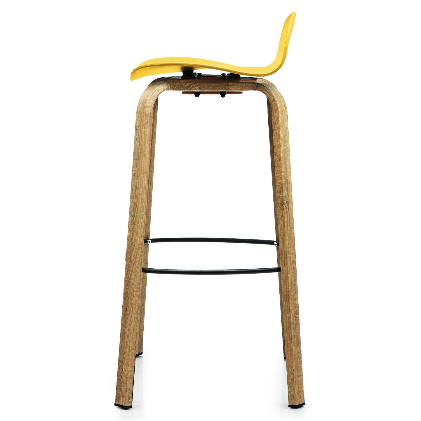 2 Pieces Contemporary Barstools with Low Back and Metal Legs Pub Chairs - Yellow
