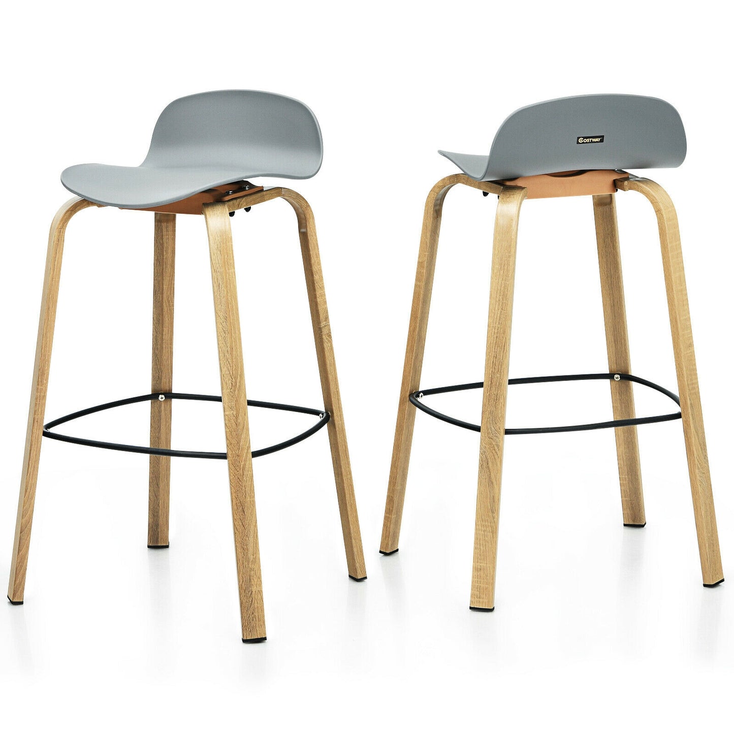2 Pieces Contemporary Barstools with Low Back and Metal Legs Pub Chairs - Grey