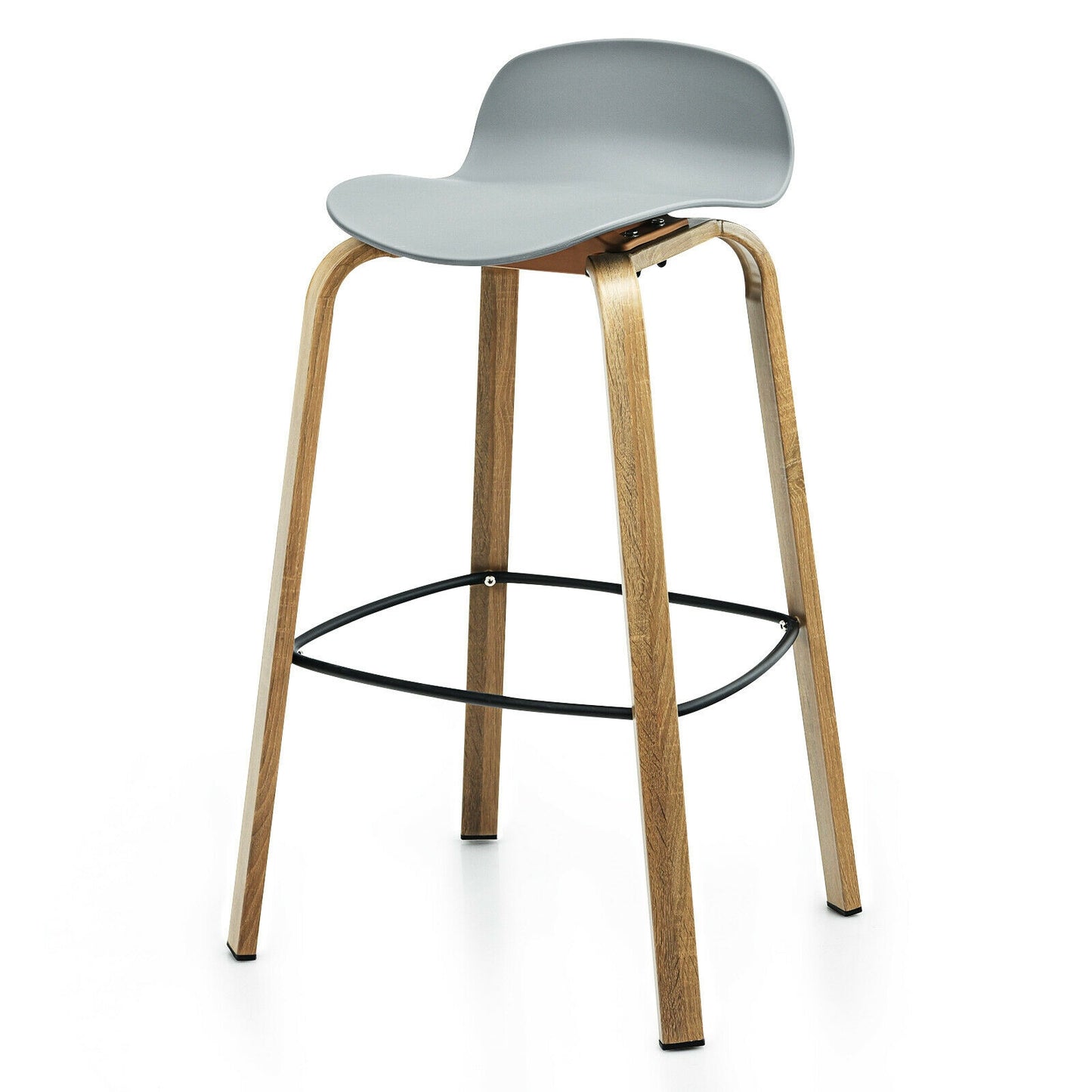 2 Pieces Contemporary Barstools with Low Back and Metal Legs Pub Chairs - Grey