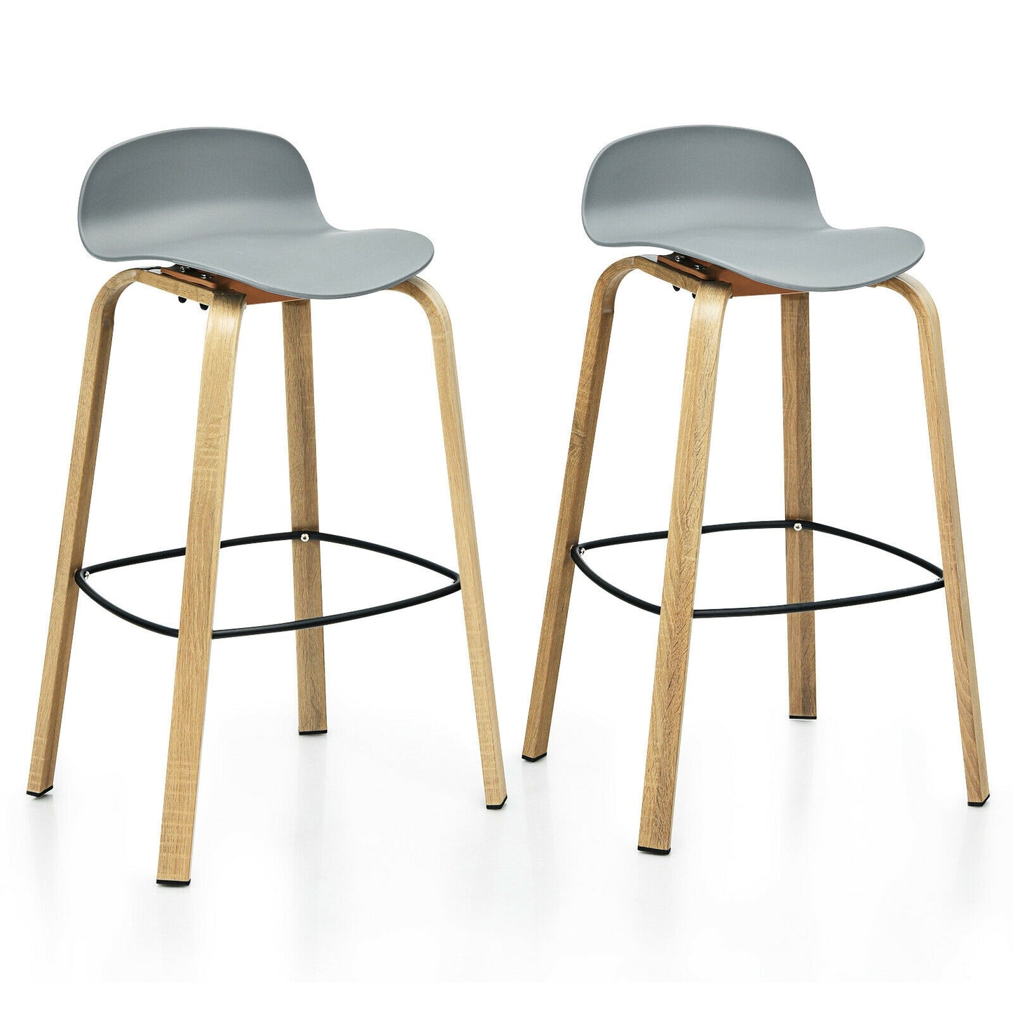 2 Pieces Contemporary Barstools with Low Back and Metal Legs Pub Chairs - Grey