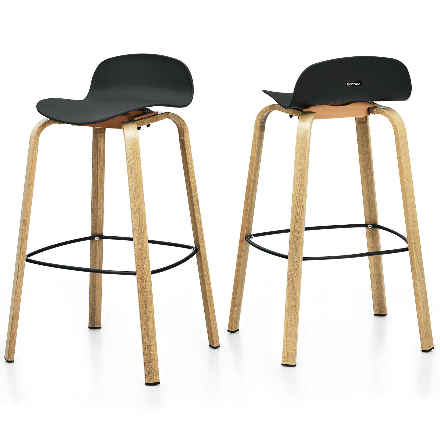 2 Pieces Contemporary Barstools with Low Back and Metal Legs Pub Chairs - Black