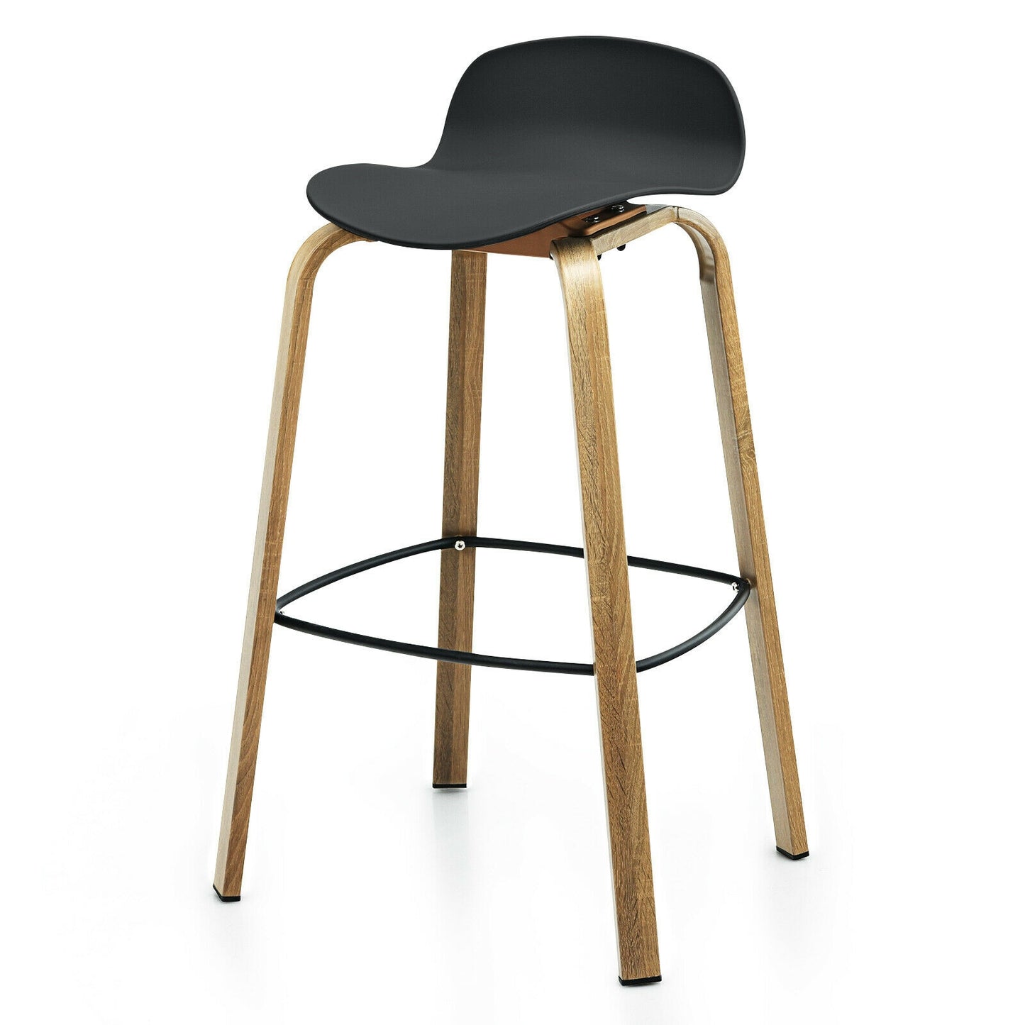 2 Pieces Contemporary Barstools with Low Back and Metal Legs Pub Chairs - Black