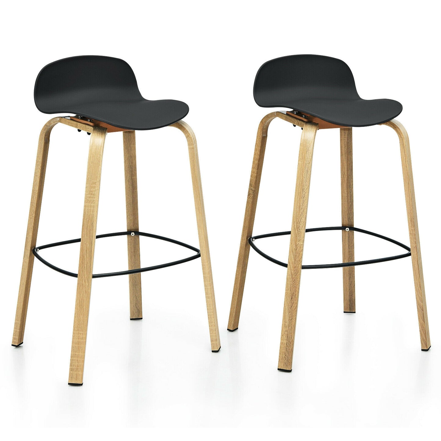 2 Pieces Contemporary Barstools with Low Back and Metal Legs Pub Chairs - Black