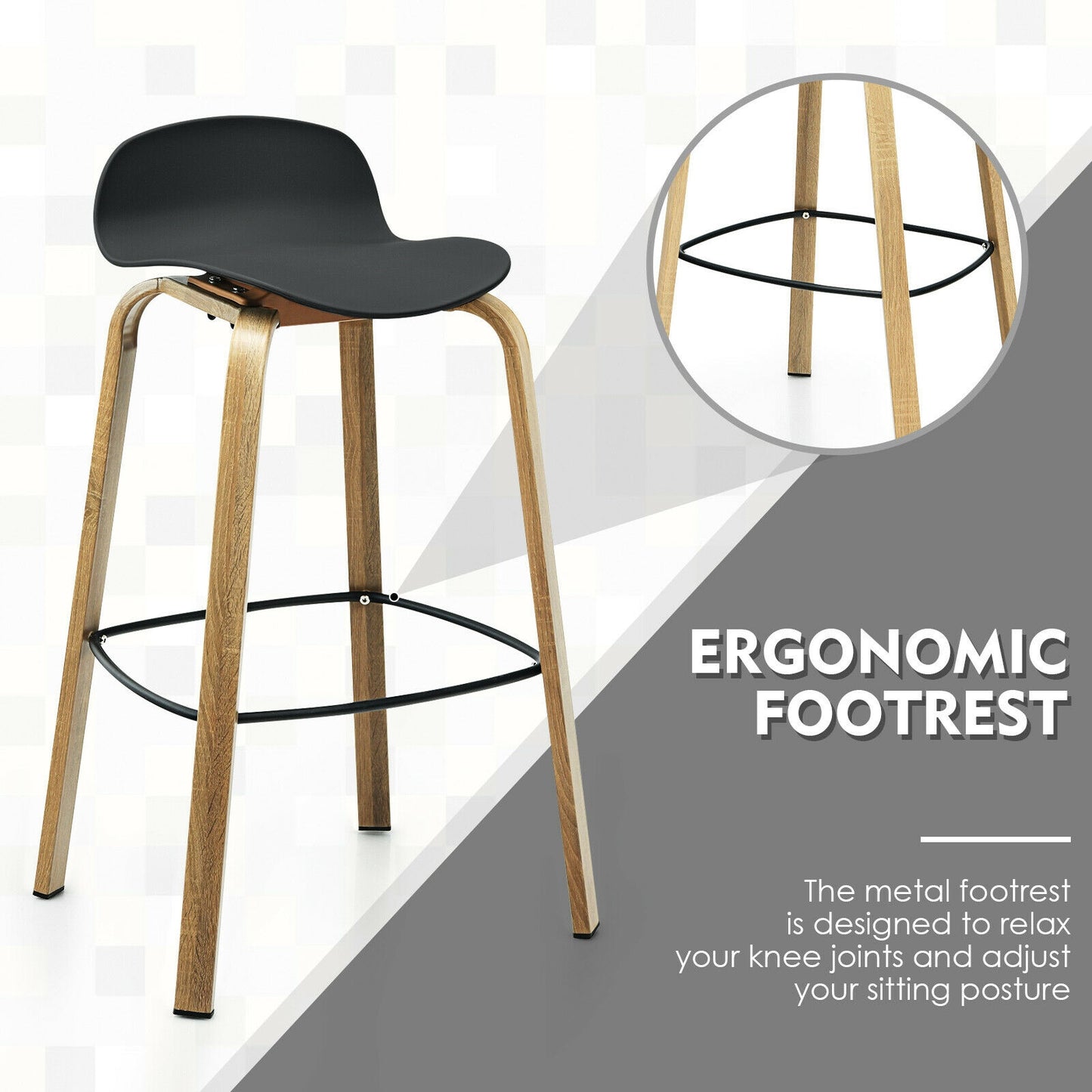 2 Pieces Contemporary Barstools with Low Back and Metal Legs Pub Chairs - Black