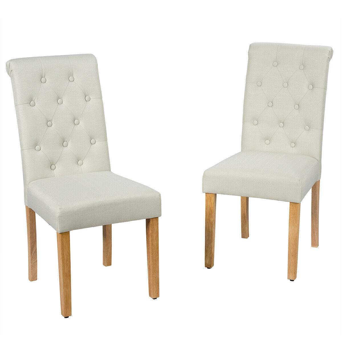 Set of 2 Modern Tufted Dining Chairs with Comfortable Cushioned Seat - Beige