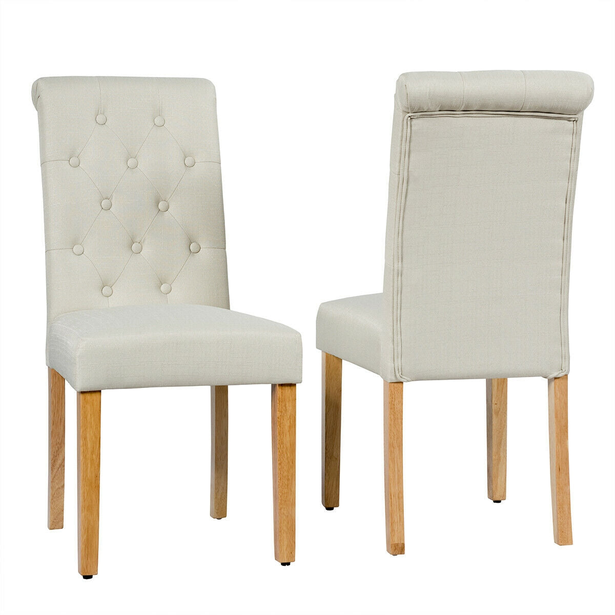 Set of 2 Modern Tufted Dining Chairs with Comfortable Cushioned Seat - Beige