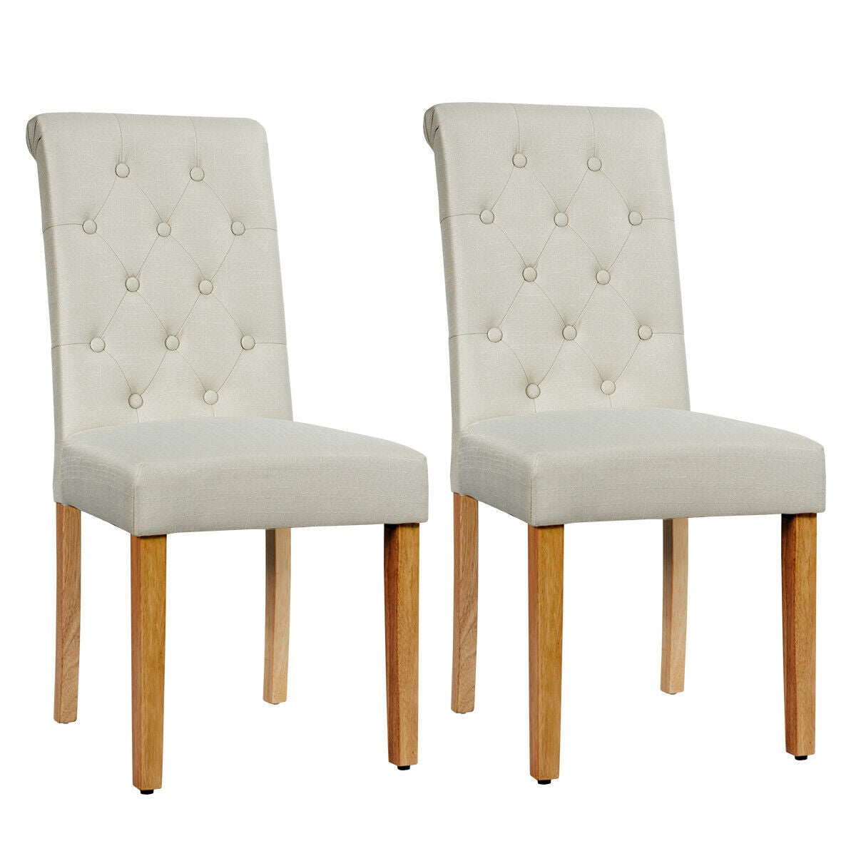 Set of 2 Modern Tufted Dining Chairs with Comfortable Cushioned Seat - Beige