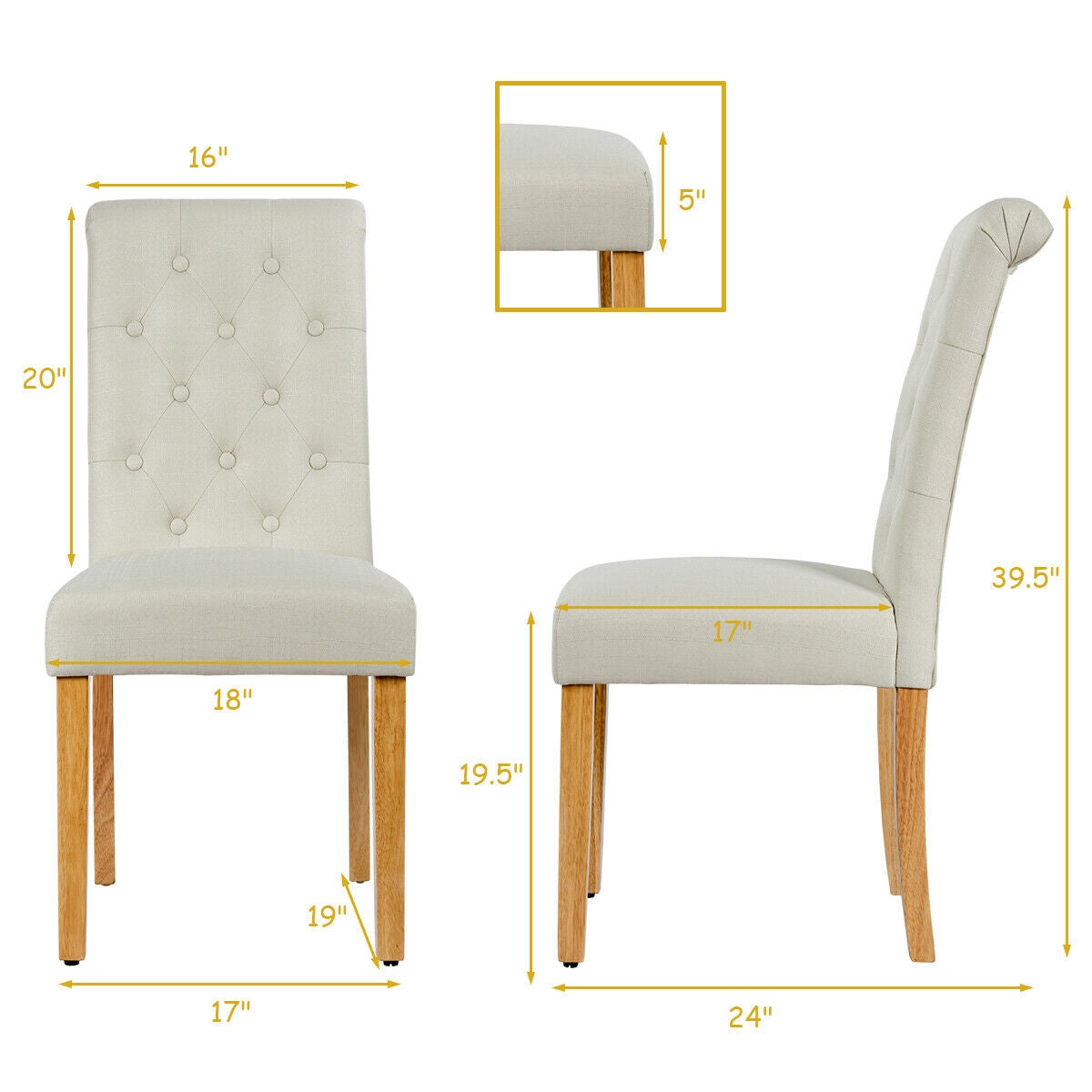 Set of 2 Modern Tufted Dining Chairs with Comfortable Cushioned Seat - Beige